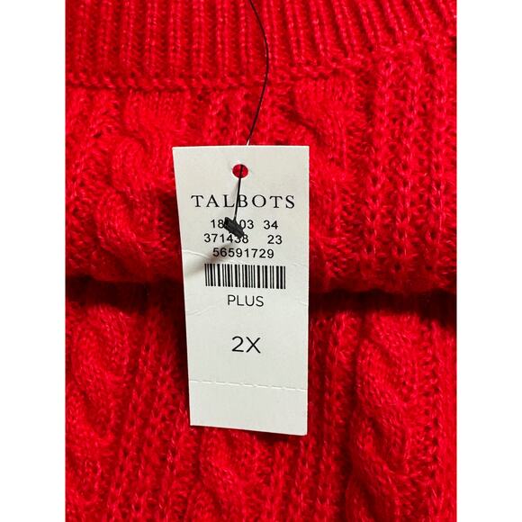 Talbots Sweater Womens 2X Cherry Red Cable Knit Fisherman Preppy Cozy Christmas - Picture 7 of 10